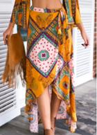 Rosewe Tribal Print Asymmetric Orange Maxi Skirt