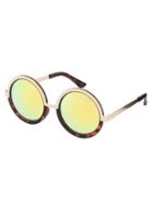 Shein Black Metallic Frame Yellow Lenses Round Sunglasses