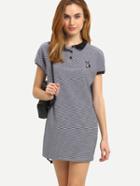 Shein Contrast Trim Black White Striped Polo Dress
