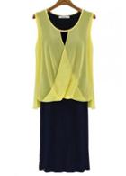 Rosewe Charming Color Block Round Neck Two Pieces Dress