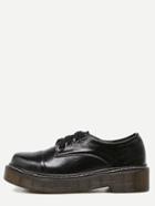 Shein Black Pu Square Toe Lace Up Low Top Shoes