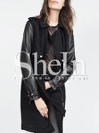 Shein Black Long Sleeve Lapel Zipper Trench Coat