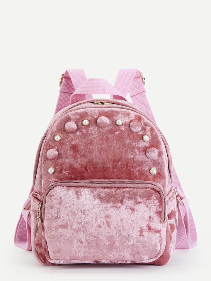 Shein Faux Pearl Detail Velvet Backpack