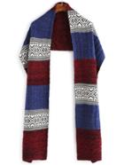 Shein Red And Blue Patchwork Knit Textured Long Scarf