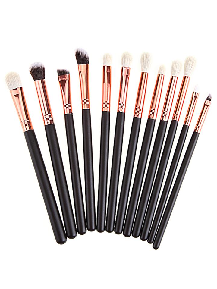 Shein 12pcs Black Rod Rose Gold Metal Professional Makeup Brush Set