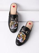Shein Tiger Embroidery Metal Detail Flat Mules