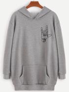 Shein Grey Love Gesture Print Hooded Sweatshirt