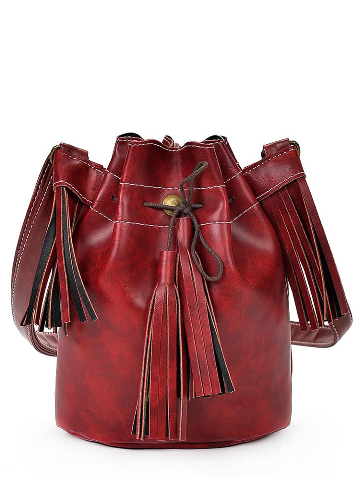 Shein Fringe Eyelet Bag With Drawstring
