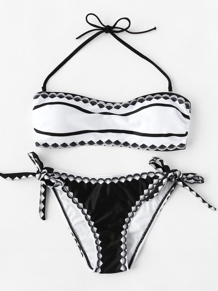 Shein Contrast Trim Two Tone Bandeau Bikini Set