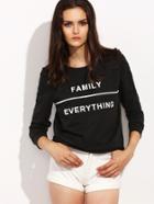 Shein Black Letter Print Round Neck Long Sleeve T-shirt