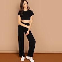 Shein Solid Crop Top And Palazzo Pants Set