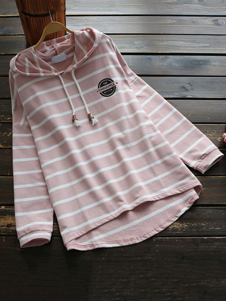 Shein Curved Dip Hem Striped Hoodie