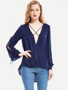 Shein Plunging Crisscross Tie Detail Surplice Top