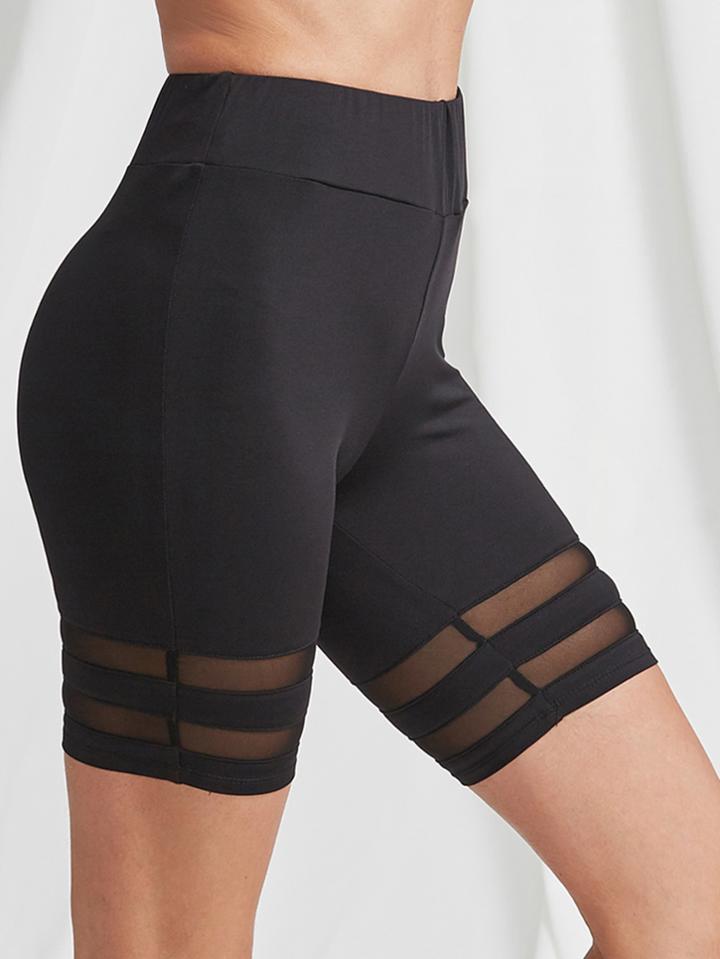 Shein Striped Mesh Panel Legging Shorts