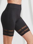 Shein Striped Mesh Panel Legging Shorts