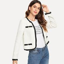 Shein Contrast Pleated Tape Trim Tweed Coat