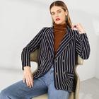 Shein Double Breasted Notched Neck Striped Blazer