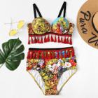 Shein Tassel Hem Flower Print Bikini Set