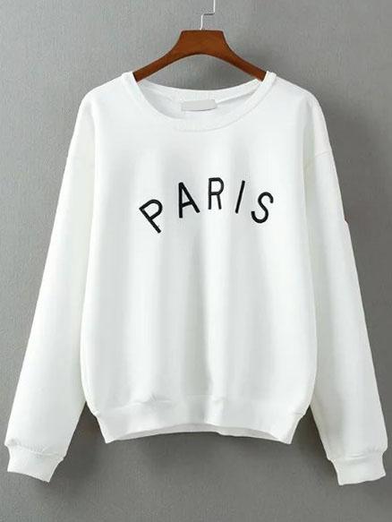 Shein White Letter Embroidery Long Sleeve Sweatshirt