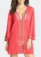 Rosewe Plunging Neckline Red Lace Splicing Cover Up