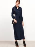 Shein Navy Self Tie Button Front Shirt Dress