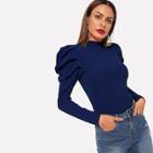 Shein Mock Neck Leg-of-mutton Sleeve Tee