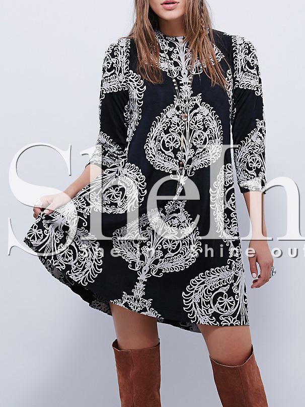 Shein Black Vintage Print Cut Out Retro Dress