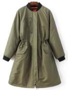 Shein Army Green Embroidery Drawstring Long Coat