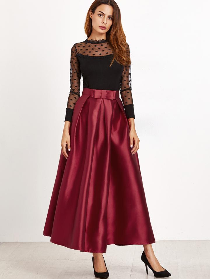 Shein Bow Trim Pleated Longline Skirt