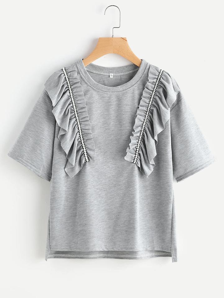 Shein High Low Slub Tee With Exaggerated Frill