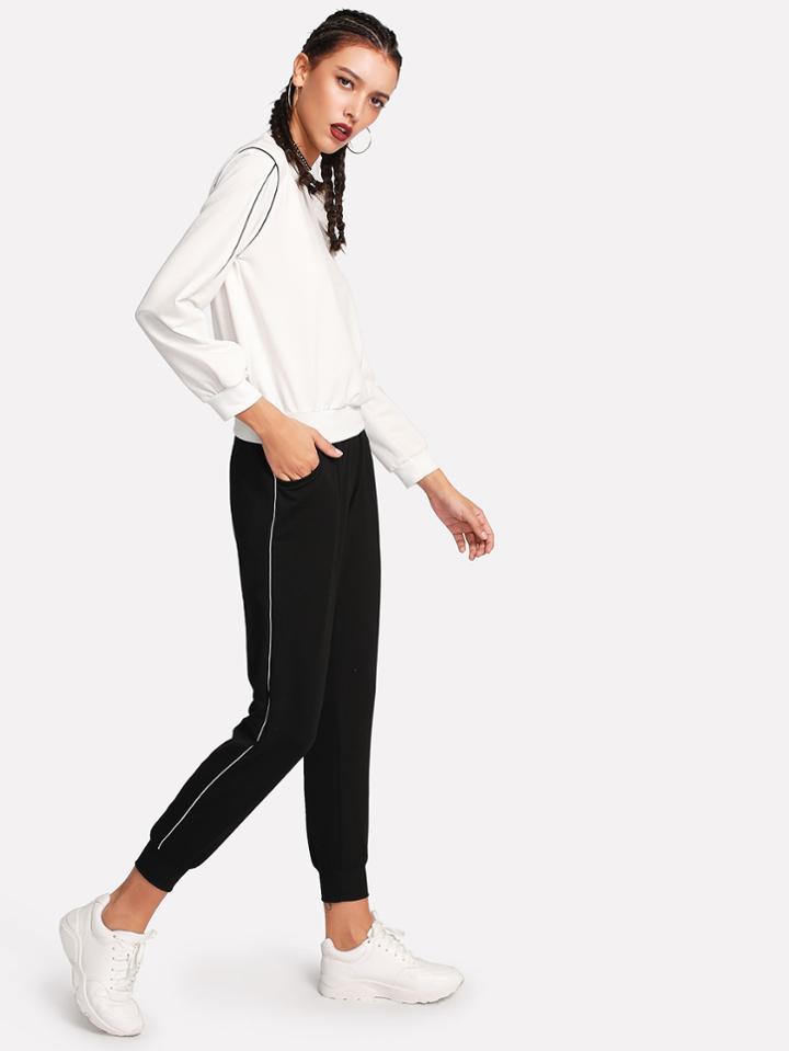 Shein Stitch Detail Top And Pants