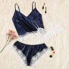 Shein Lace Trim Satin Cami Top & Bralette & Panty