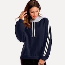 Shein Drawstring Striped Panel Hooded Sweatshirt