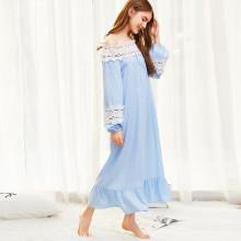 Shein Lace Insert Ruffle Hem Night Dress