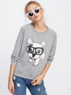 Shein Raglan Sleeve Dog Print Sweatshirt