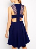 Shein Blue Sleeveless With Lace Pleated Dress