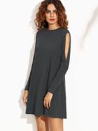 Shein Grey Crew Neck Cut Out Long Sleeve Shift Dress