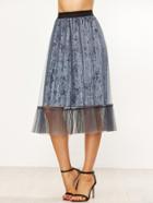Shein Dark Grey Mesh Overlay Pleated Velvet Skirt