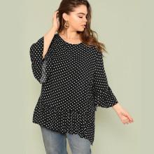 Shein Plus Polka Dot Flounce Trim Top