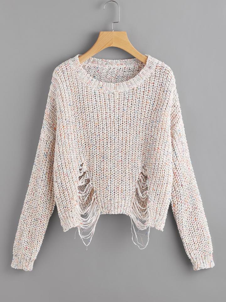 Shein Marled Loose Knit Ripped Jumper