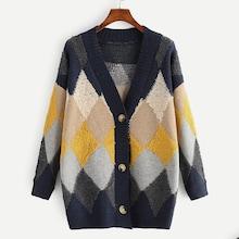Shein Plus Geometric Print Single Breasted Sweater