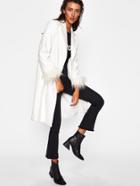 Shein Faux Fur Cuff Notch Collar Longline Coat