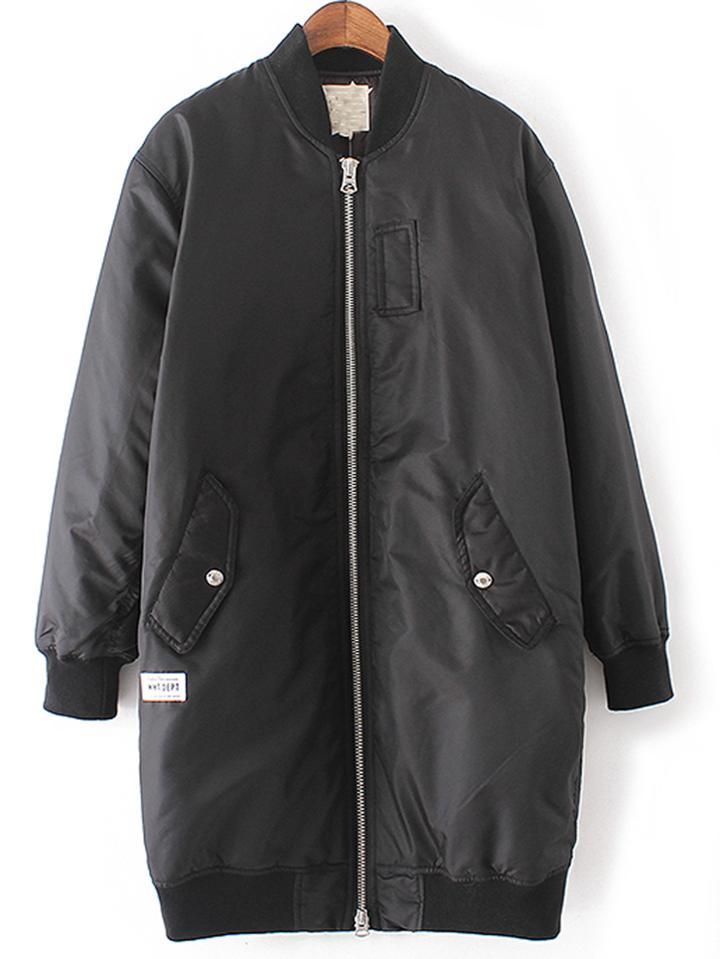 Shein Black Rib-knit Cuff Pockets Jacket