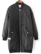Shein Black Rib-knit Cuff Pockets Jacket