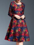 Shein Multicolor Crew Neck Jacquard A-line Dress