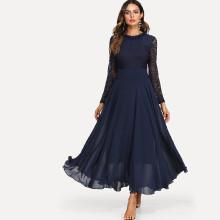 Shein Lace Panel Sleeve Pleated Dress