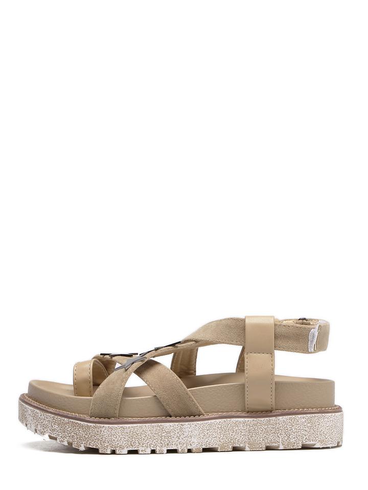 Shein Apricot Ring Toe Star Crisscross Velcro Flatform Sandals