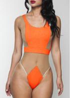 Rosewe Orange Open Back Mesh Splicing One Piece Swimwear