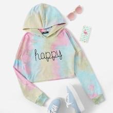 Shein Letter Print Pastel Tie Dye Crop Hoodie