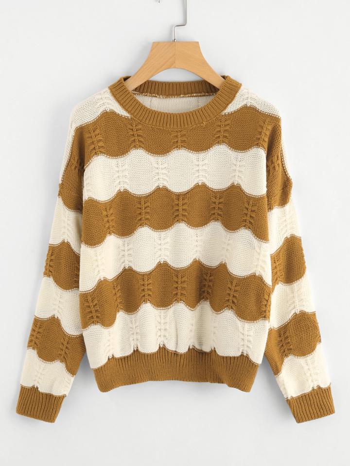 Shein Contrast Striped Cable Knit Jumper